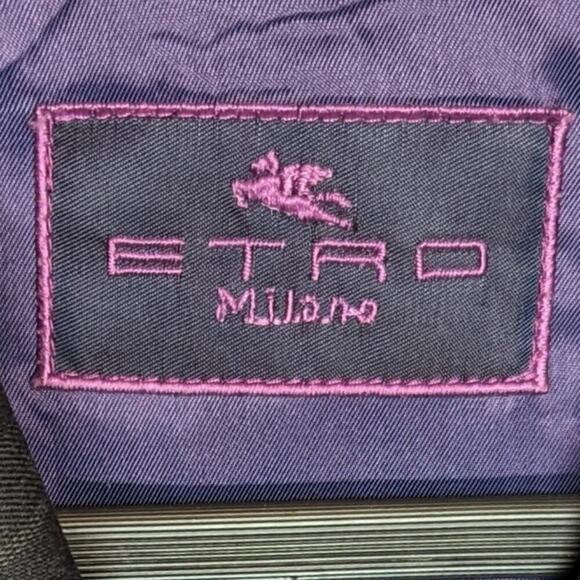 ETRO Milano wool blazer gray purple pinstripe button front size 40 - Picture 3 of 5